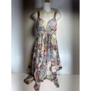 Y2K Patchwork Babydoll Dress Women’s Sz M Fairy Core Asymmetrical Hem Beachy